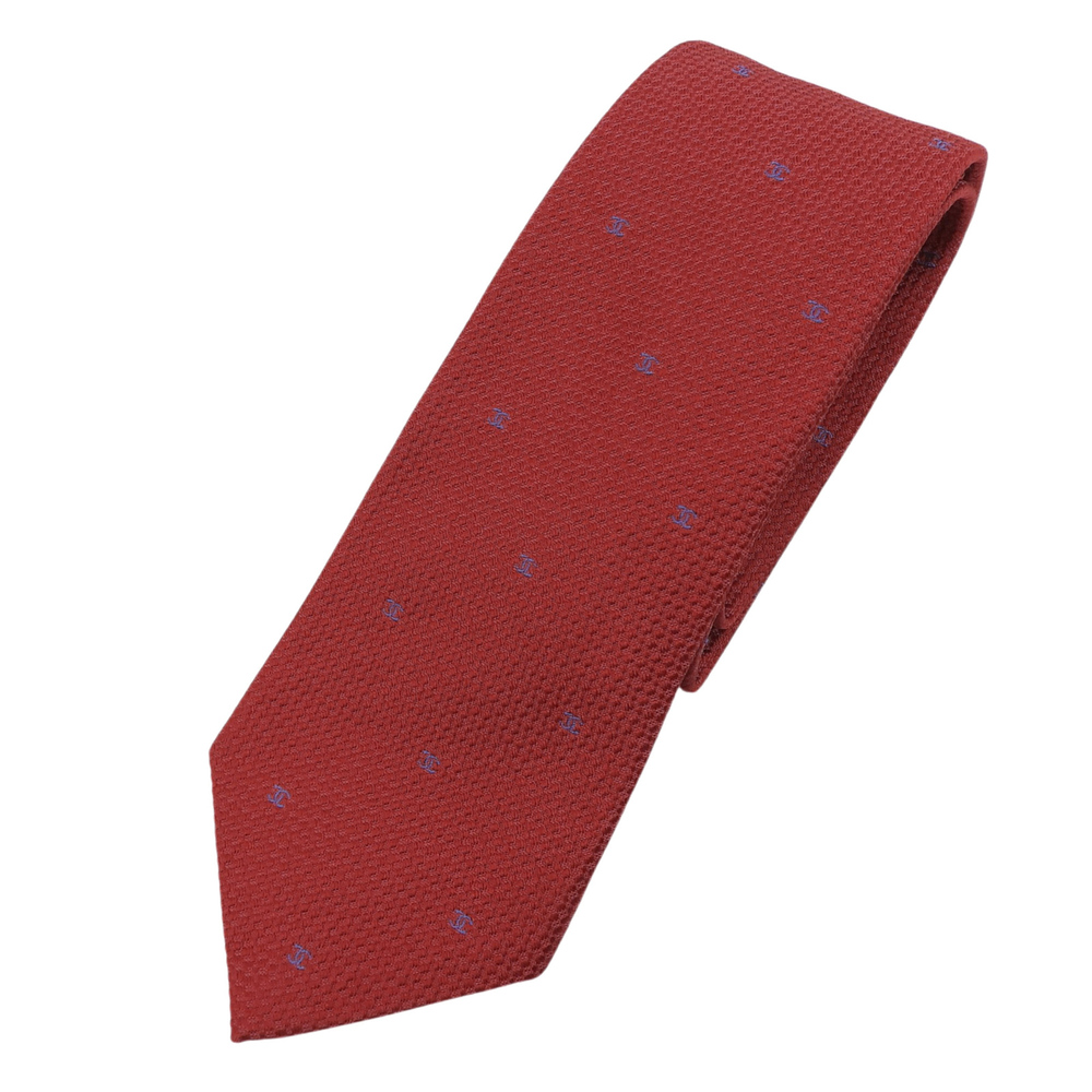 CHANEL 100% Silk Coco Mark All-Over Jacquard Tie, Red and Blue, Made in Italy...